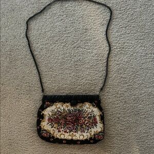 Floral Embroidered Black Bag